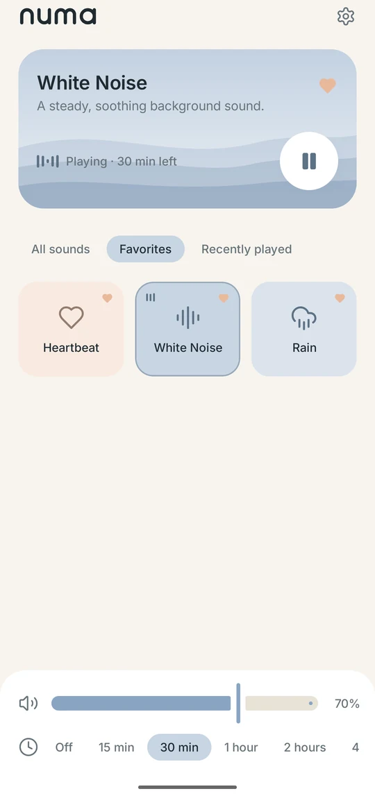 Numa with Heartbeat, White Noise and Rain saved as favorites
